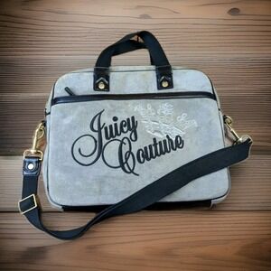 Vintage Juicy Couture Black Velour Shoulder Bag Zip Closure Computer Bag Grey